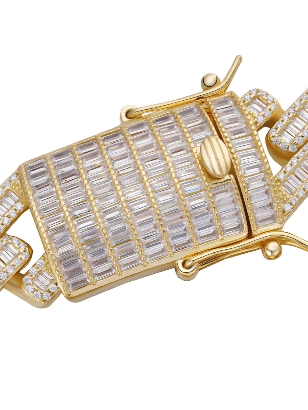 Baguette Prong Miami Cuban Link Chain Necklace Iced Out CZ Stones - 14k Gold Ver - Picture 6 of 12